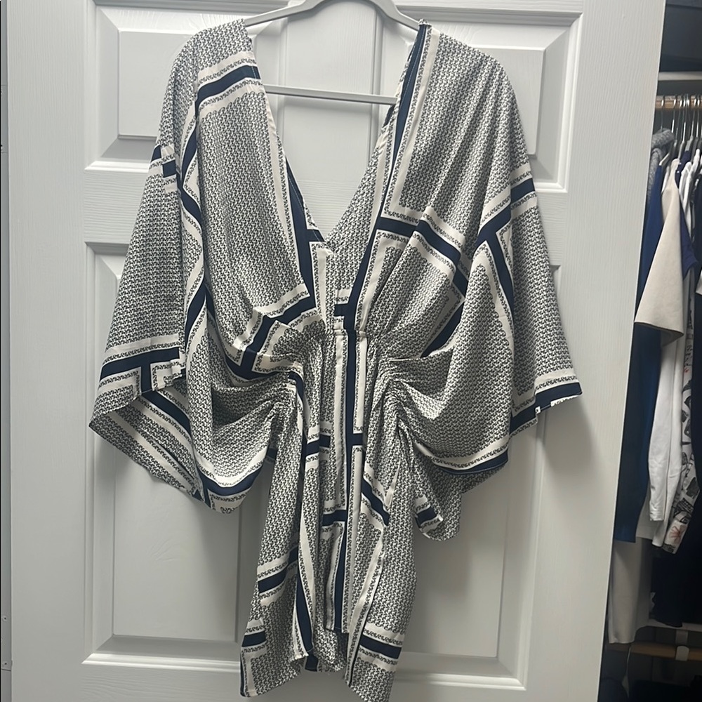 Elegant Black and White Kimono Top